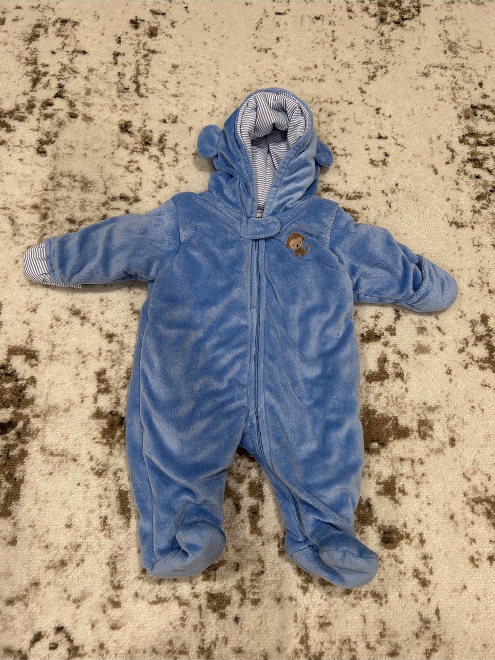Carter's Light Blue Plush Infant Hooded Footed One-Piece